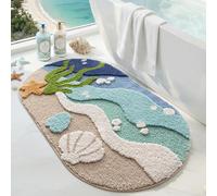 DEXI Oval Bath Mat 61 x 110 cm, Non-Slip Absorbent Bathmat, Washable Rugs for Shower Floor, Bedroom, Bathroom Accessories Decor, Cozy Coast