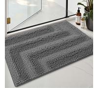DEXI Soft Chenille Bath Mat 40 x 60 cm, Thick Absorbent Washable Rugs for Shower Floor, Textured Backing and Elastic Interlayer, Bathroom Accessories Decor, Grey