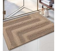 DEXI Soft Chenille Bath Mat 50 x 80 cm, Thick Absorbent Washable Rugs for Shower Floor, Textured Backing and Elastic Interlayer, Bathroom Accessories Decor, Beige