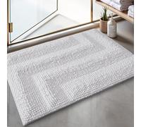 DEXI Soft Chenille Bath Mat 50 x 80 cm, Thick Absorbent Washable Rugs for Shower Floor, Textured Backing and Elastic Interlayer, Bathroom Accessories Decor, White