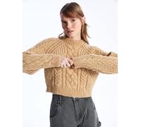 Dexia Crew Neck Cable Knit Soft Textured Camel Sweater Camel S