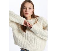Dexia Crew Neck Cable Knit Soft Textured Ecru Sweater Ecru L