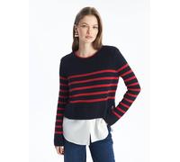 Dexia Crew Neck Knit Jumper With Shirt Detail And Striped Pattern Multi
