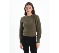 Dexia Crew Neck Knitted Jumper With Textured Detail Khaki Khaki