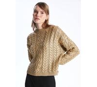 Dexia Crew Neck Metallic Print Cable Knit Gold Jumper - Textured Design Gold