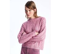 Dexia Crew Neck Metallic Print Cable Knit Pink Jumper - Textured Design Pink L