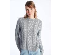 Dexia Crew Neck Metallic Print Cable Knit Silver Jumper - Textured Design Silver