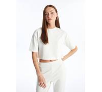 Dexia Cropped Ecru T Shirt With Stretch Fit And Crew Neck Ecru