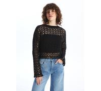 Dexia Open-Knit Cotton-Linen Long Sleeve Blouse In Black Black S