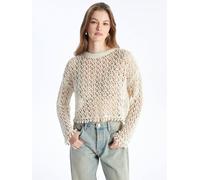 Dexia Open-Knit Cotton-Linen Long Sleeve Blouse In Ecru Ecru