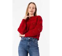 Dexia Openwork Patterned Long Sleeve Knit Sweater In Red Red L