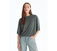 Dexia Oversized Ecru Top With Crew Neck And Short Sleeves In Khaki Khaki