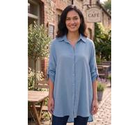 Dexia Oversized Pure Cotton Longline Cheesecloth Shirt In Blue Blue