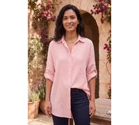 Dexia Oversized Pure Cotton Longline Cheesecloth Shirt In Pink Pink