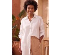 Dexia Oversized Pure Cotton Longline Cheesecloth Shirt In White White