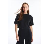 Dexia Soft Stretch Crop Top With Short Sleeves Crew Neck T-Shirt In Black Black
