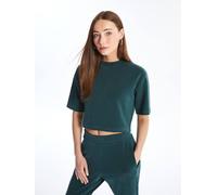Dexia Soft Stretch Crop Top With Short Sleeves Crew Neck T-Shirt In Green Green