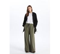 Dexia Soft Textured Cosy Elastic Waist Wide Leg Palazzo Trousers In Khaki Khaki