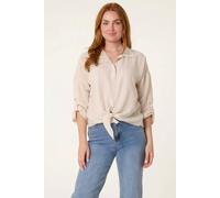 Dexia Striped Tie-Front Cotton Blend Shirt In Beige Beige