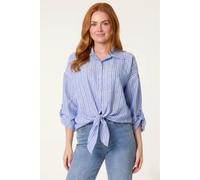 Dexia Striped Tie-Front Cotton Blend Shirt In Bright Blue Bright Blue