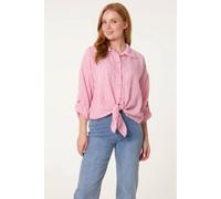 Dexia Striped Tie-Front Cotton Blend Shirt In Light Pink Light Pink