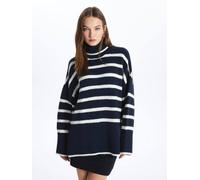Dexia Turtleneck Jumper Soft Textured Cosy Striped Navy Sweater Multi S/M