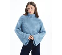 Dexia Turtleneck Long Sleeve Cable Stripe Knit Detail Relaxed Jumper In Blue Blue