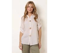 Dexia White Roll Sleeve Shirt With Gold Shell Buttons White