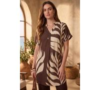 Dexia Women's Bold Abstract Palm Leaf Print V-Neck Tunic Shirt in Chocolate | Size: Small Dexia Chocolate S