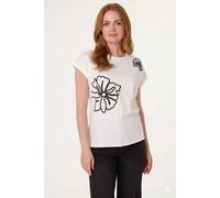 Dexia Women's Bold Floral Embroidered Cotton T-Shirt in Ivory | Size: S/M Dexia Ivory S/M