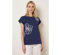 Dexia Women's Bold Floral Embroidered Cotton T-Shirt in Navy | Size: S/M Dexia Navy S/M
