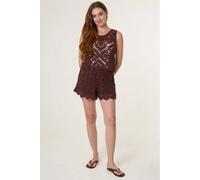 Dexia Women's Brown Floral Crochet Vest & Shorts Co-ord Set | Size: Medium/Large Dexia Brown M/L