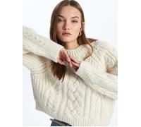 Dexia Women's Crew Neck Cable Knit Soft Textured Ecru Sweater | Size: XL Dexia Ecru XL
