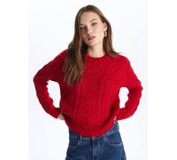 Dexia Women's Crew Neck Cable Knit Soft Textured Red Sweater | Size: Large Dexia Red L
