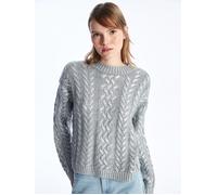 Dexia Women's Crew Neck Metallic Print Cable Knit Silver Jumper - Textured Design | Size: Small Dexia Silver S