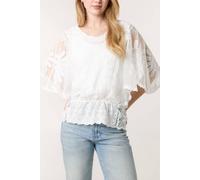 Dexia Women's Floral Embroidered Angel Sleeve Peplum Blouse in Ivory | Size: S/M Dexia Ivory S/M