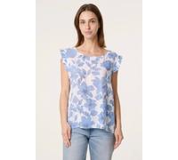 Dexia Women's Floral Print Cotton Top with Frill Sleeves in Blue Dexia Blue One Size