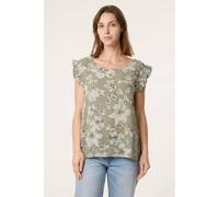 Dexia Women's Floral Print Cotton Top with Frill Sleeves in Khaki Dexia Khaki One Size
