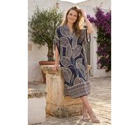 Dexia Women's Leaf & Border Print Open Collar Dress in Navy Dexia Navy One Size