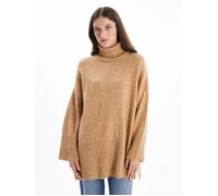 Dexia Women's Roll Neck Soft Textured Relaxed Fit Plain Knit Jumper & Jumper Dress in Camel | Size: S/M Dexia Camel S/M