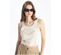 Dexia Women's Sleeveless Cropped Knitted Top with Openwork Detail Ecru | Size: Small Dexia Ecru S