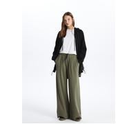 Dexia Women's Soft Textured Cosy Elastic Waist Wide Leg Palazzo Trousers in Khaki | Size: Medium Dexia Khaki M