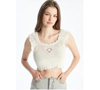 Dexia Women's Strappy Cropped Knitted Top with Openwork Detail Ecru | Size: Large/XL Dexia Ecru L/XL