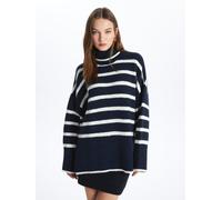 Dexia Women's Turtleneck Jumper Soft Textured Cosy Striped Navy Sweater | Size: S/M Dexia Multicolor S/M