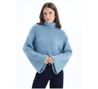 Dexia Women's Turtleneck Long Sleeve Cable Stripe Knit Detail Relaxed Jumper in Blue | Size: Medium Dexia Blue M