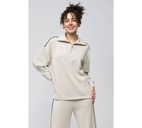 Dexia Women's Zip Neck Modal Blend Sweatshirt with Piping & High Low Hem Stone | Size: Medium Dexia Stone M