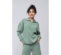 Dexia Zip Neck Modal Blend Sweatshirt With Piping And High Low Hem Green In Light Green Light Green S