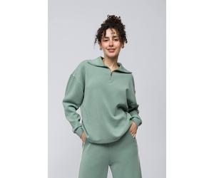 Dexia Zip Neck Modal Blend Sweatshirt With Piping And High Low Hem Green In Light Green Light Green XL