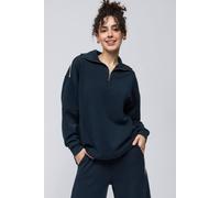 Dexia Zip Neck Modal Blend Sweatshirt With Piping And High Low Hem Navy Navy