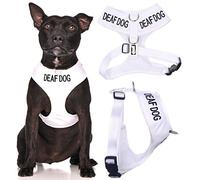 Dexil DEAF DOG White Non-Pull Front and Back D Ring Padded Waterproof Dog Harness (Medium, Warns Others of Dog's Hearing Impairment)